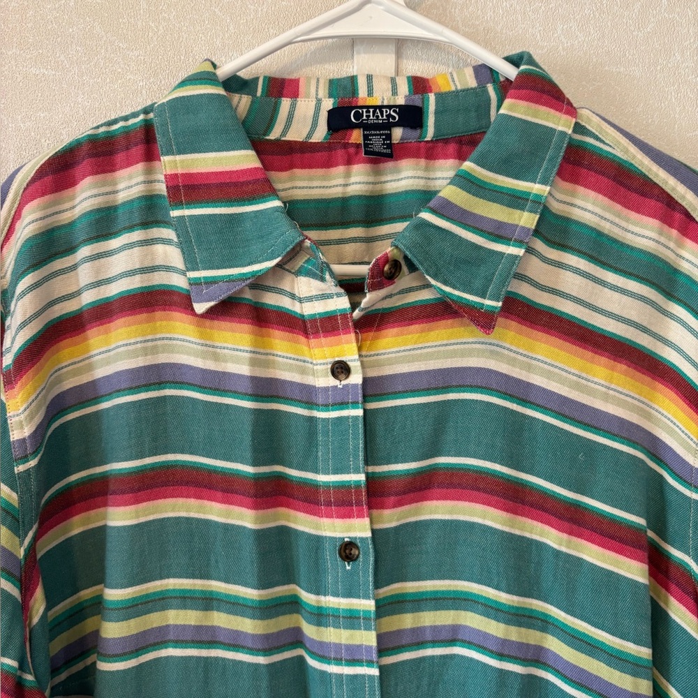 Chaps | Women’s Vibrant Striped Button Down Shirt | Size 3X - Picture 3 of 8
